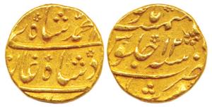 Muhamamd Shah, Gold Mohur, Murshidabad Mint, RY 12 (KM 438.18). Very Fine+, Scarce.