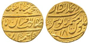 Muhammad Shah, Gold Mohur, Shahjahanabad Mint, sahib qiran type, AH 1148/18. Broad Flan, A