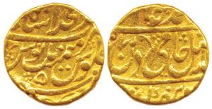 Shah Alam II, Gold Mohur, Shahjahanabad Mint, AH xxx7/5. About Very Fine.