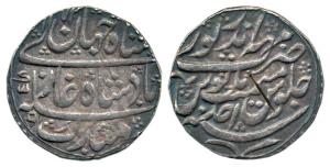 Silver Rupee, in the name of Shahjahan III, Mahinderpur (Dig) Mint, AH 1172/Ahd. Broad fla
