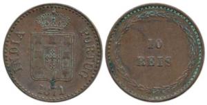 Goa, Colonial Issue, Copper 10 Reis, 1871. About Extremely Fine, Scarce.