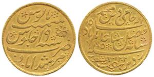 Heavy Gold Mohur, 13.22g, struck in 1819, Calcutta Mint, straight milling, (Pr.77). Good V
