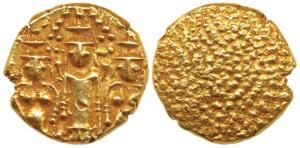 3-Swami Gold Pagoda, Lord Balaji with his consorts on either sides, standing facing front 