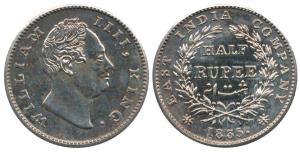 William IV, Proof Silver ½ Rupee, 1835, F Raised on truncation. Proof Restrike, Very Rare.