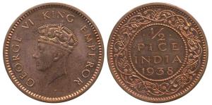 George VI, Proof Copper ½ Pice, 1938. Proof Restrike, Very Rare.
