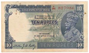 George V, Rupees 10, 3rd issue, 1933, signed J. W. Kelly, (Jhun #8.2). Few rust spots othe