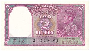 George VI, Rupees 2, 1st issue, 1943, signed J. B. Taylor, (Jhun #2.1). Uncirculated.