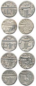 Akbar, Silver Rupee (5), Ahmedabad Mint, Allahu Akbar type, different months, Illahi 42 Ab