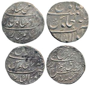 Silver Rupee (2), Farrukhsiyar RY 7; Muhammad Shah AH 114X/11, Gwalior Mint, complete mint