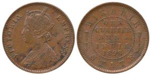 Ganga Singh, Copper ¼ Anna, with the name and portrait of Victoria Empress, AD 1895. About