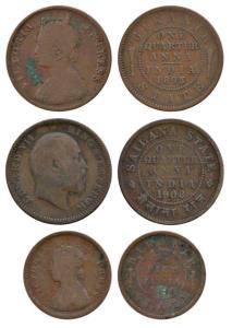 Bikaner, Copper ¼ Anna and ½ Pice, Victoria on obv.; Sailana Copper ¼ Anna, Edward on obv.