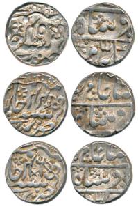 Silver Rupee (3), in the name of Shah Alam II, Nandgaon Mint, with flower mint mark in fro