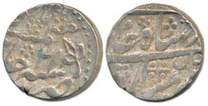 Silver Rupee, in the name of Shah Alam II, leaf mint mark slightly different than usual. F