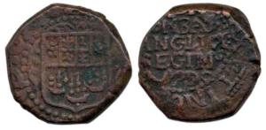 Bombay Pice or Copperoon, within a dotted circle the shield of arms of the East India Comp