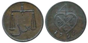 Proof Copper, ½ Pice or 2 Reas, 1791, bale mark on obv., scales on rev. Mint State, Proof,
