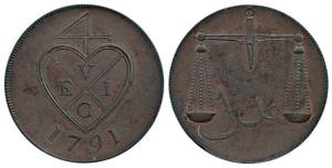 Proof Copper, 2 Pice or 8 Reas, 1791, bale mark on obv., scales on rev. Extremely Fine, Pr