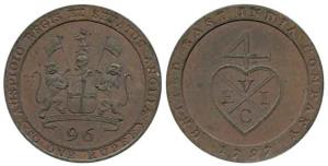 Proof Copper Dub or 1/96-Rupee, 1797, Soho Mint, obv: United East India Company written un