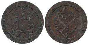 Proof Copper, Dub or 1/48-Rupee, 1794, Soho Mint, obv: United East India Company written u