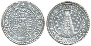 Silver ¼ Pagoda, standing Vishnu on obv., 2nd issue, no date, 1808-1815 issue, with 9 star