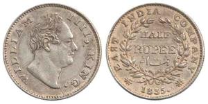 William IV, Silver ½ Rupee, 1835, ’F’ raised. Extremely Fine and better, Rare.