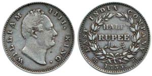 William IV, Silver ½ Rupee, 1835, Calcutta Mint. R.S. Incuse. About Very Fine, Very Rare.