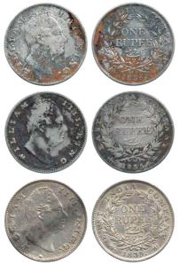 William IV, Silver Rupee (3), 1835, ’F’ raised (2), No Initials (1), first and second Calc