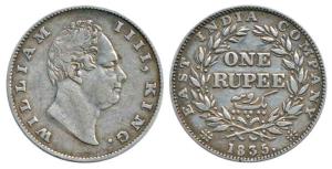 William IV, Silver Rupee, 1835, Calcutta Mint, obv. A with ’F’ Incuse, rev. II. Very Fine.