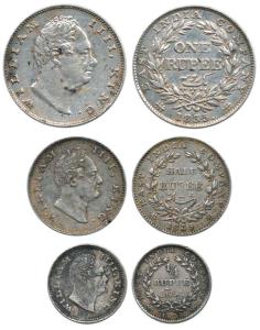 William IV, Silver (3), Set of 3: Rupee, ½ Rupee, ¼ Rupee, 1835, Bombay Mint, No Initials.