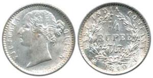 Victoria Empress, Silver ¼ Rupee, Divided legend, 1840. Extremely Fine.