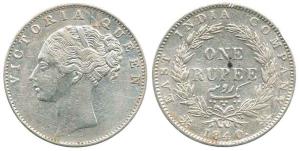Victoria Queen, Silver Rupee, Continuous legend, 1840, Calcutta Mint, obv. Indian Head, re