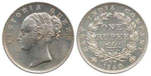 Victoria Queen, Silver Rupee, Continuous legend, 1840, Calcutta Mint, obv. English Head (S