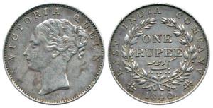 Victoria Queen, Silver Rupee, Continuous legend, 1840, ’S’ Incuse and 19 Berries, Madras M