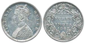 Victoria Queen, Silver ½ Rupee, 1862, Calcutta Mint, obv. B, rev. II. Extremely Fine.