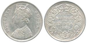 Victoria Queen, Silver Rupee, 1862, Bombay Mint. obv. A, rev II, elongated pearls (reverse