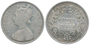 Victoria Queen, Silver Rupee, 1862, Bombay Mint, obv. A, rev. II, bottom 5 dots, broken ’d