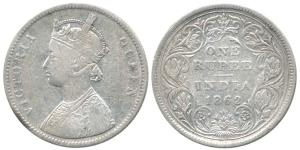 Victoria Queen, Silver Rupee, 1862, Bombay Mint, obv. A, rev. II, elongated pearls. Rare, 