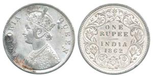 Victoria Queen, Silver Rupee, 1862, Calcutta Mint, obv. B, rev. III. Fine+, Rare.