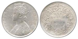 Victoria Queen, 1862, 5 panels with 4 Pineapple, Experimental Coin, Bombay Mint. Fine+, Ex