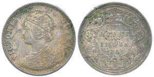 Victoria Queen, Silver Rupee, 1862, Bombay Mint, obv. C, rev. II, top 1 dot, bottom 2 dots