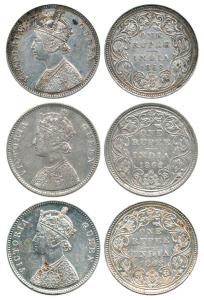 Victoria Queen, Silver Rupee (3), 1862, obv. A, rev. II, bottom 6 dots. Fine+ to Extremely