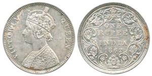 Victoria Queen, Silver Rupee, 1862, obv. A, rev. II, bottom 10 dots. About Extremely Fine,