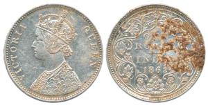 Victoria Queen, Silver Rupee, 1862, obv. A, rev. II, bottom 10 dots. Extremely Fine, Rare.