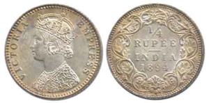 Victoria Empress, Silver ¼ Rupee, 1894, obv. C, rev. I, Bombay Mint, ’B’ incuse. Uncircula
