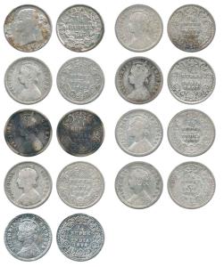 Victoria Queen / Empress, Silver ¼ Rupee (9), 1840, 1862, 1876, 1884, 1890, 1893, 1894, 19