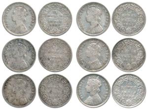 Victoria Empress, Silver ¼ Rupee (6), 1884, 1888, 1889, 1892, 1893 and 1898. All Bombay Mi
