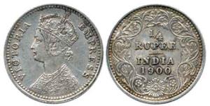 Victoria Empress, Silver ¼ Rupee, 1900, Calcutta Mint, obv. C, rev. II, ’C’ Incuse. About 