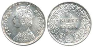Victoria Empress, Silver ¼ Rupee, 1901, Calcutta Mint, obv C, rev II, ’C’ Incuse. Extremel
