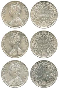 Victoria Empress, Silver Rupee (3), 1877, 1878 and 1880, Bombay Mint, All with dot mint ma