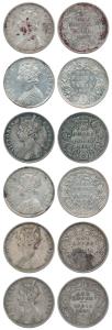Victoria Empress, Silver Rupee (6), 1878 Bombay Mint, 1883 Bombay Mint, 1884 Calcutta Mint
