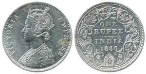 Victoria Empress, Silver Rupee, 1880, Bombay Mint. obv. A3, rev. II, with dot. About Very 